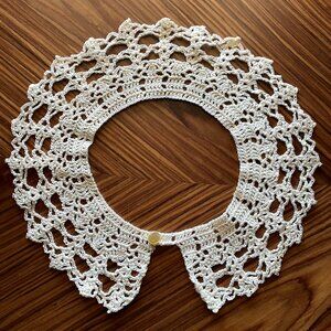 Vintage Handmade Knit Crocheted Collar Dress Crochet OOAK White Cream Girls